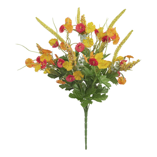 19-inch Artificial Silk Orange & Yellow Wildflower Mixed Bush for Indoor Use